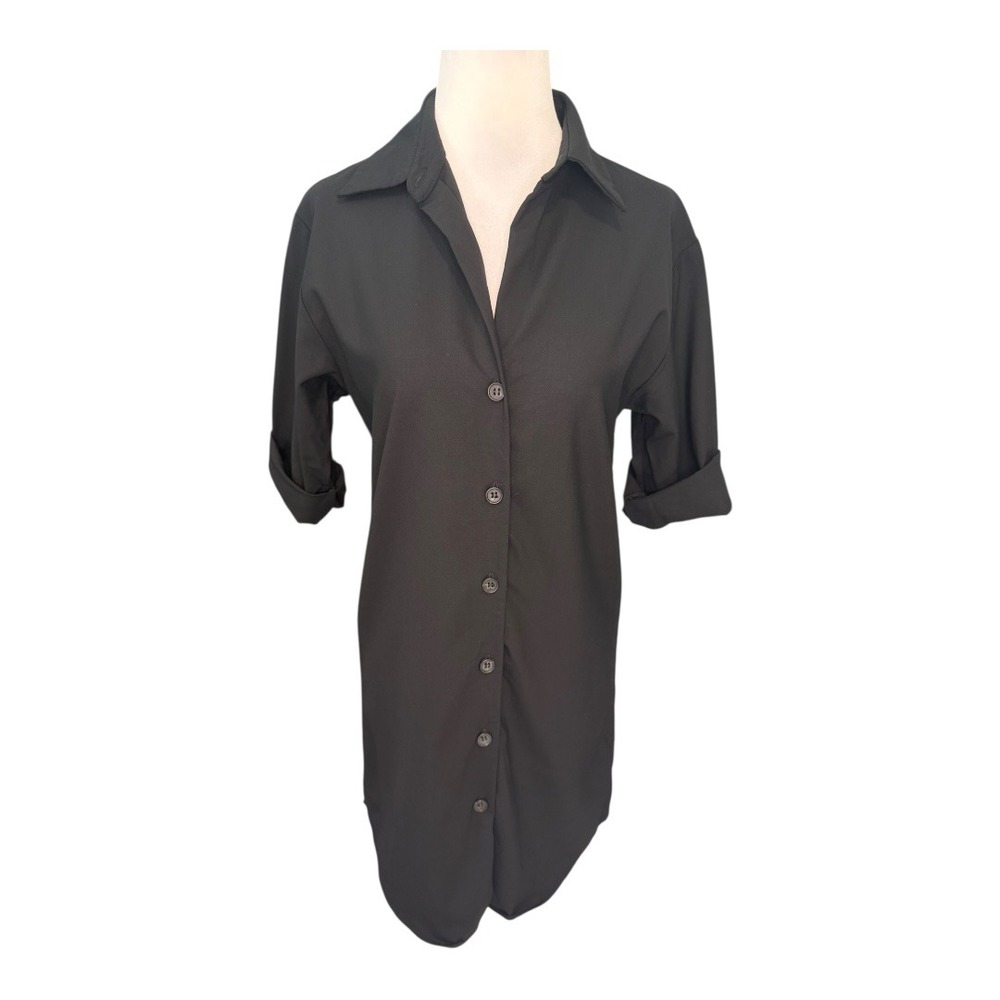 Theory Black Wool Lycra Spandex Blend Button Up Shirt Dress Size 0